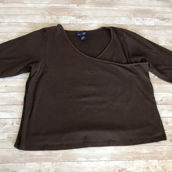 Lane Bryant Brown Faux Wrap 3/4 Sleeve Top 22/24 - Picture 1 of 5